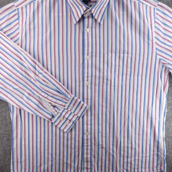 Faconnable Blue Red Pink XL Cotton Club Striped Point French Button Up Pocket - Picture 3 of 16